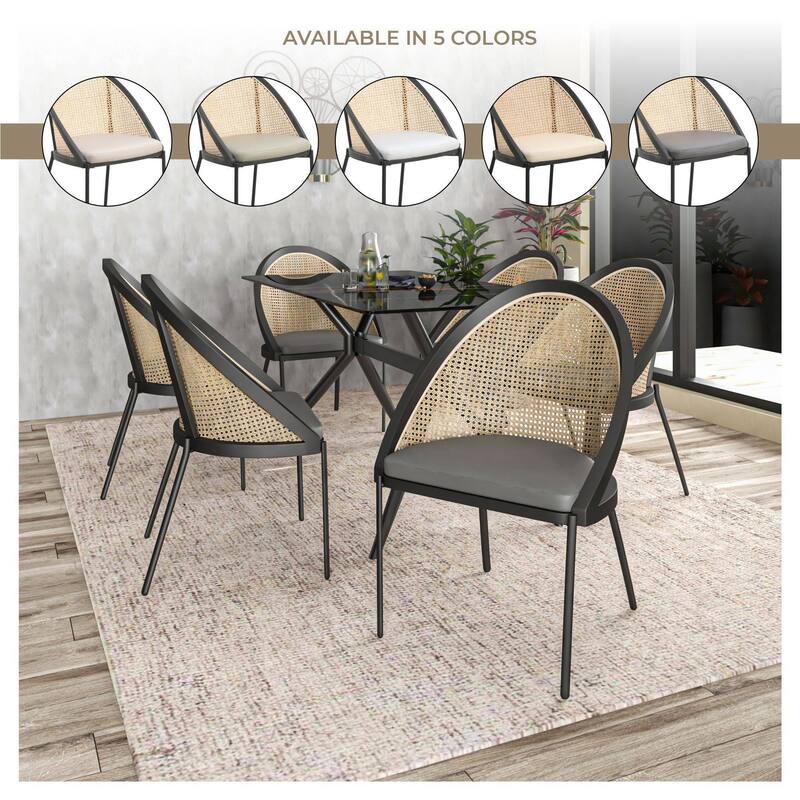 Urbane Modern Stylish Dining Chair with Vinyl Fabric Seat and Wicker Back for Dining Room & Kitchen, Set of 4