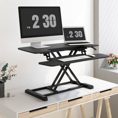 FlexiSpot Standing Desk Converter Height Adjustable Stand Up Desk Riser Home Office Desk Laptop Workstation with Keyboard Tray