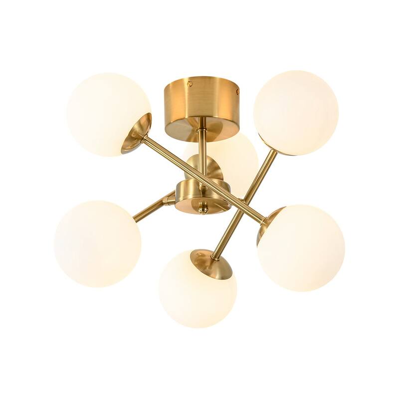 6-Light Milky White Glass Globe Sputnik Bubble Semi Flush Mount