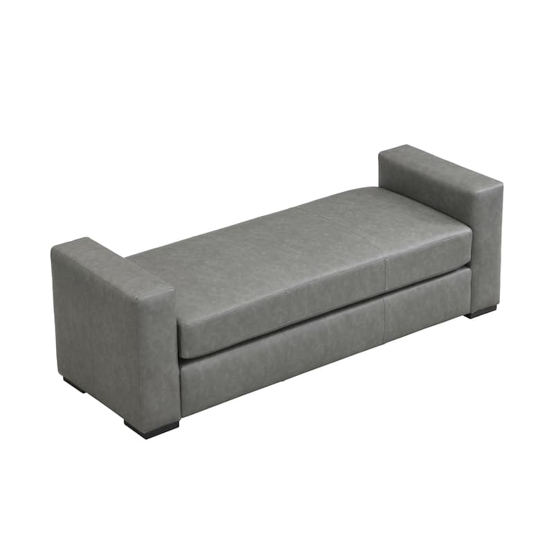 Entryway Bench, 57.70" Stylish Faux Leather Bench with Square Armrests
