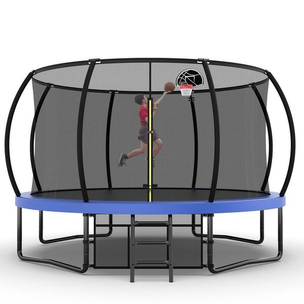 slide 2 of 26, 12ft Round Outdoor Trampoline with Safety Enclosure Net and Ladder Kids - 144.09" x 144.09"