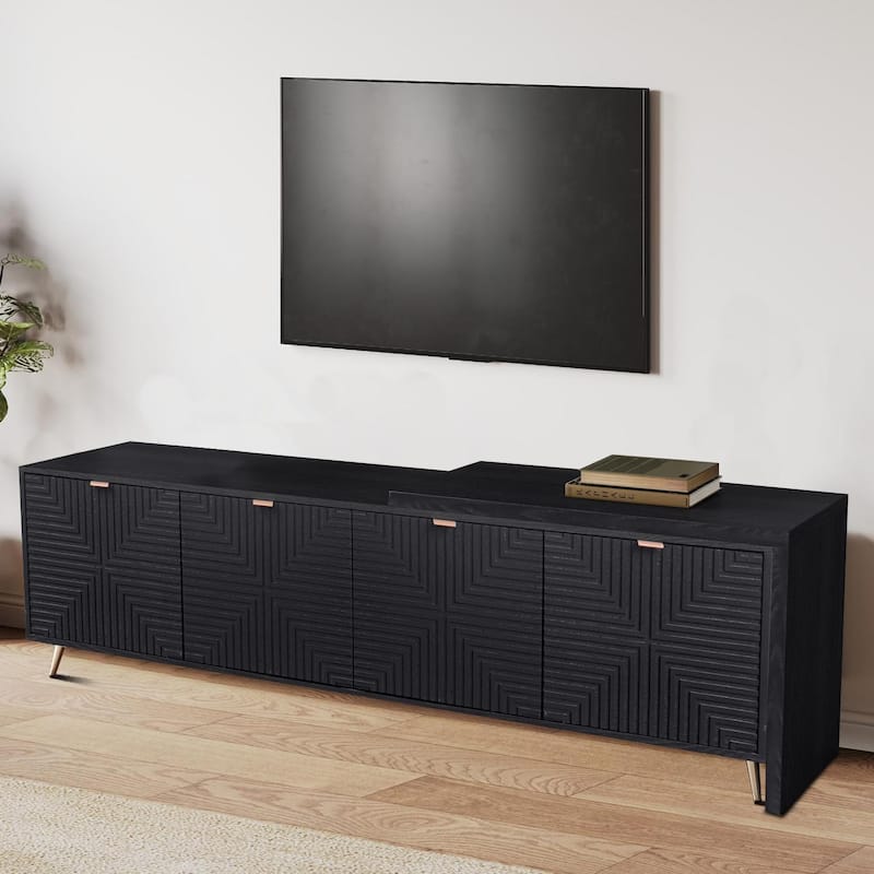 Mid-century style vintage style TV cabinet with extendable table top, Black - Black