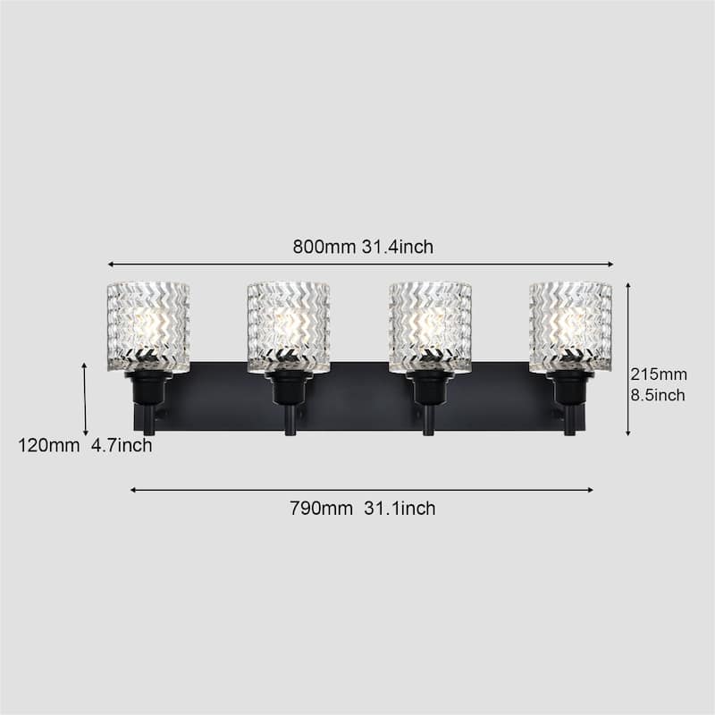 4-Light Industrial Black Wall Sconce with Hammered Glass Shades