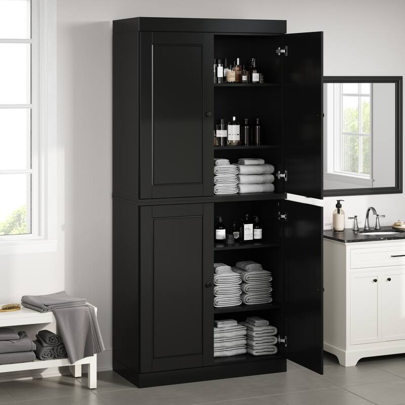 100% Solid Wood 32" Bathroom Cabinet with Optional Doors by Palace Imports - Black - 4 Doors Solid