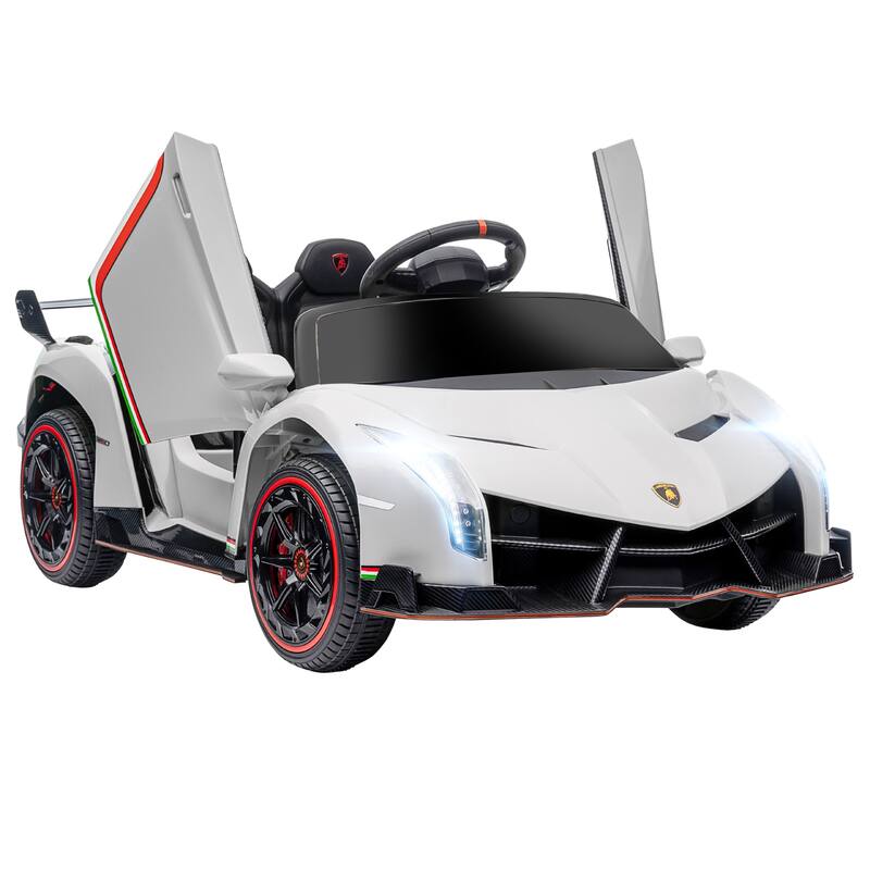 Parent Remote Control Electric Sports Car Toy, White Ride on Car with Music Control Button, Kids Sports Car with Butterfly Door