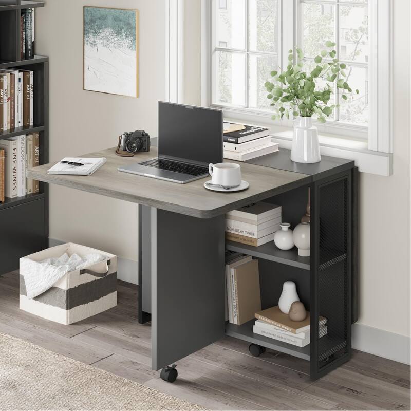 Space Saving Folding Dining Table with 2 Tier Storage