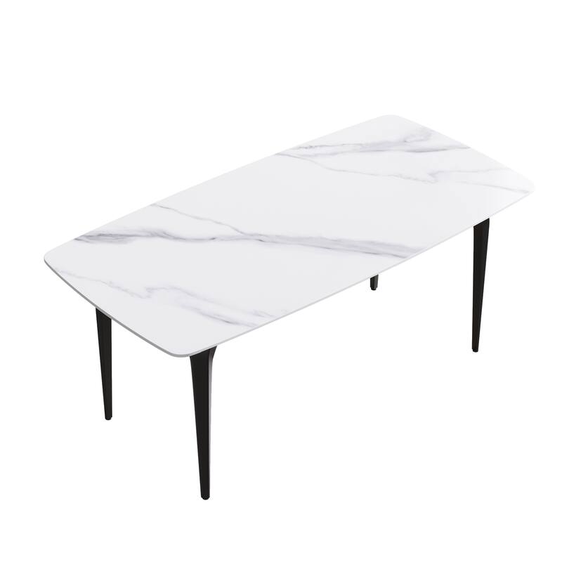 70.87"Modern artificial stone curved black metal leg dining table-can accommodate 6-8 people