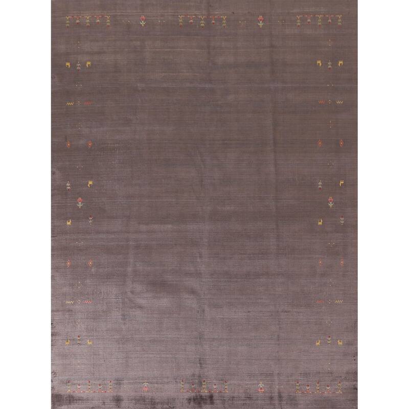Brown Gabbeh Area Rug Handmade Wool Carpet - 8'1"x 9'10"