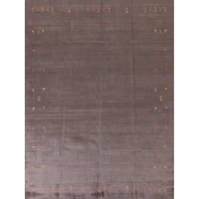 Brown Gabbeh Area Rug Handmade Wool Carpet - 8'1"x 9'10"