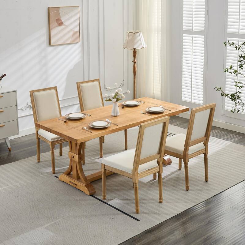 French Decor Chairs Set of 2,Louis Chairs with Square Backrest and Exquisitely Carved Solid Wood Frame