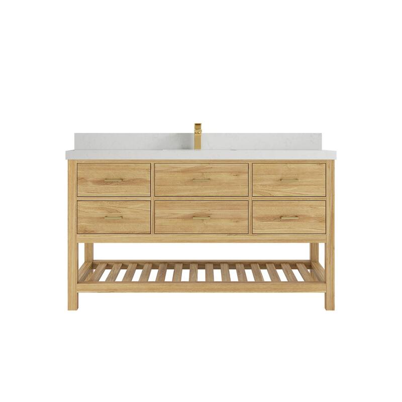 Willow Collections 60 in. W x 22 in. D Parker Solid Teak Single Sink Bathroom Vanity with Countertop