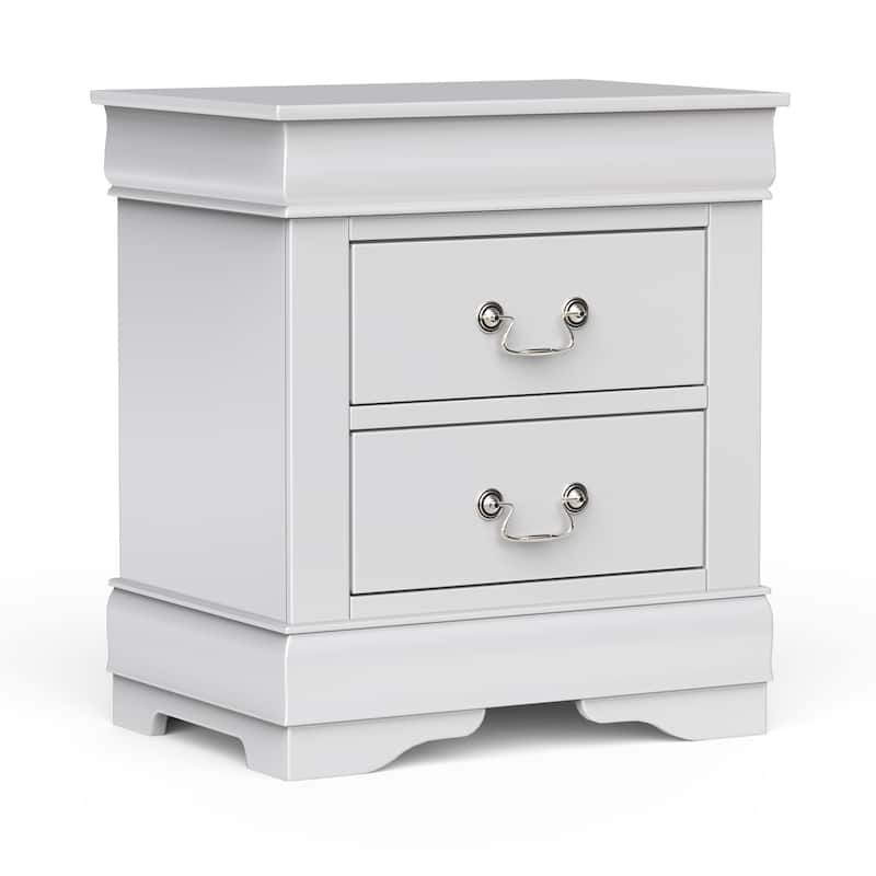Modern White Solid Wood 2-Drawer Nightstand Bedside Table