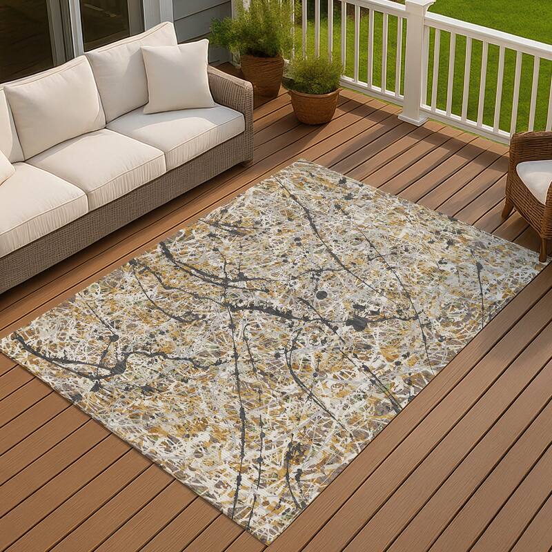 Machine Washable Indoor/ Outdoor Modern Splatter Chantille Rug - Beige - 8' x 10'