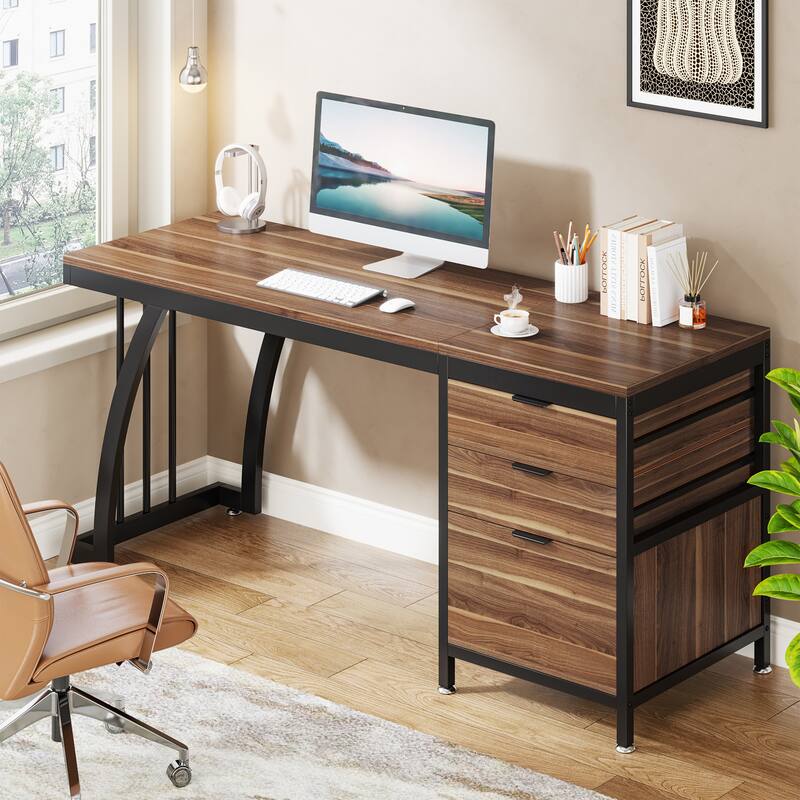 59 Inches Computer Desk Writing Table with 3 Reversible Drawers