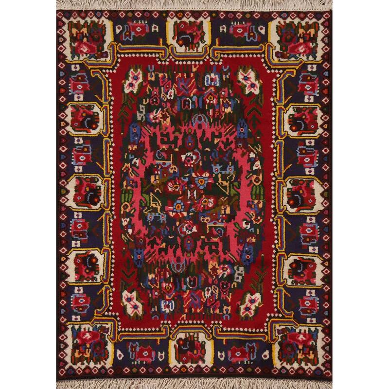 Hand Knotted Oriental 100% Wool Carpet Traditional Floral Pink Bakhtiari Area Rug - 4' 10'' X 3' 9''