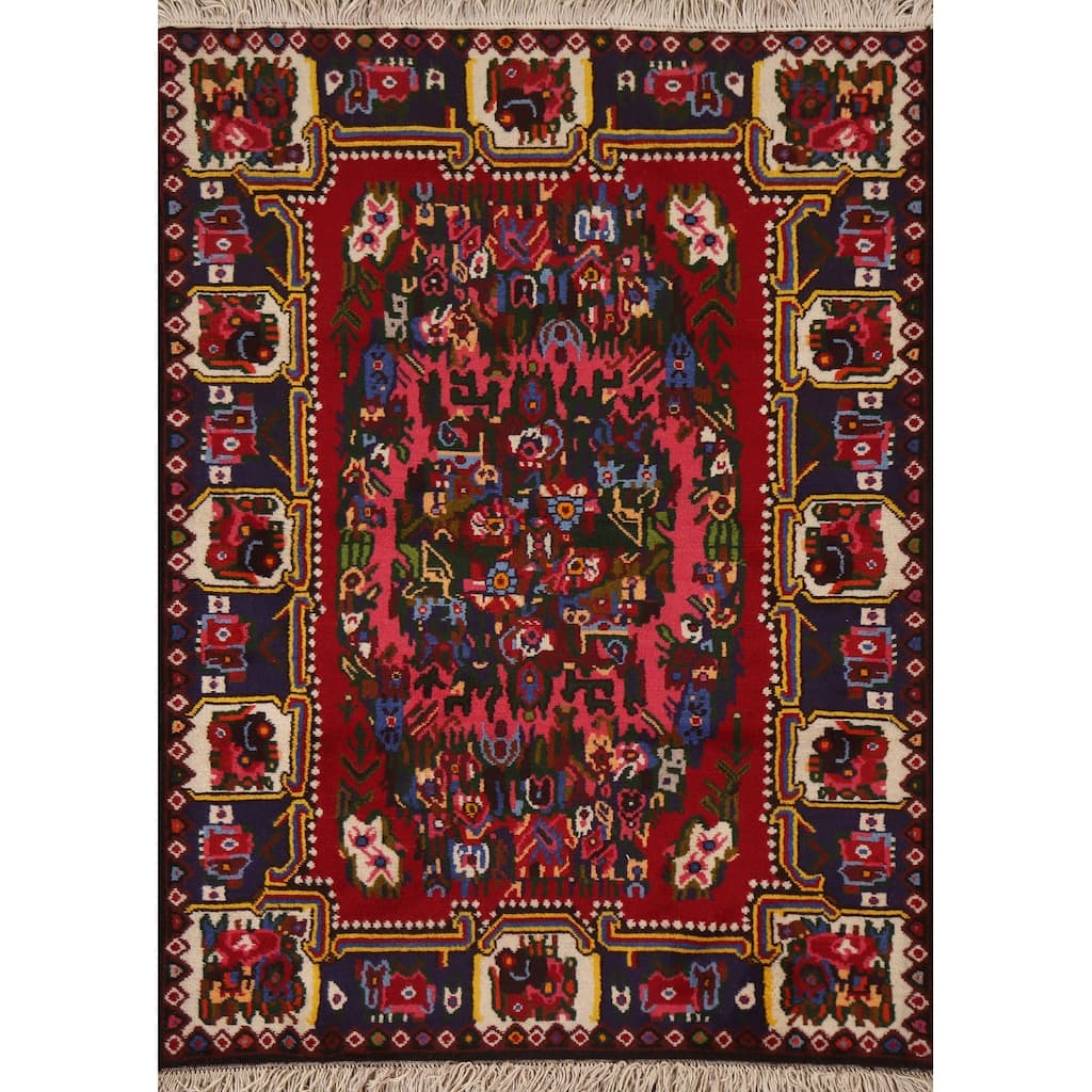 Hand Knotted Oriental 100% Wool Carpet Traditional Floral Pink Bakhtiari Area Rug - 4' 10'' X 3' 9''