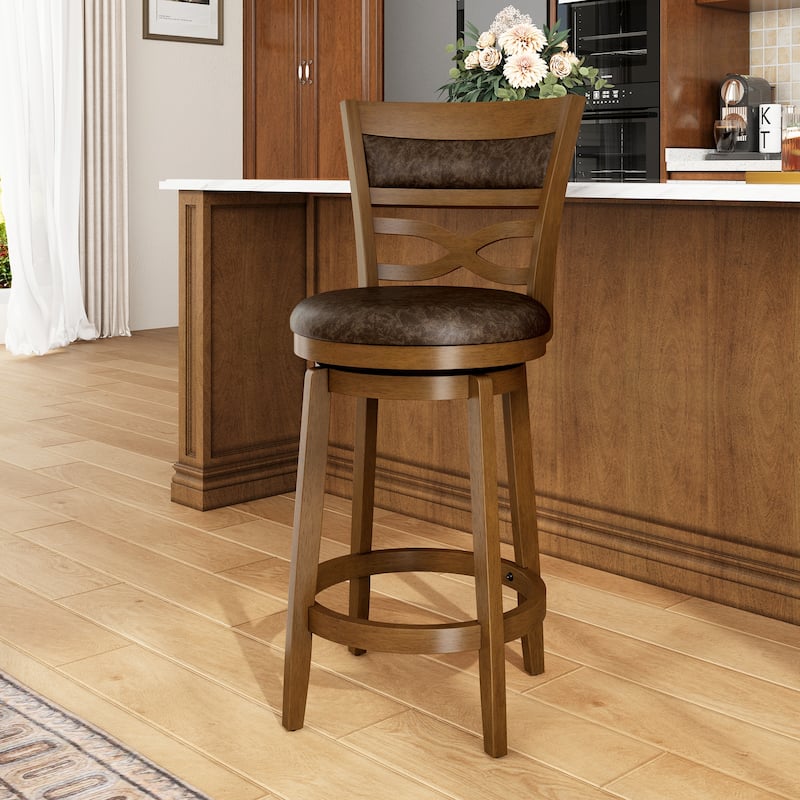 26"/30" Counter Height Bar Stools, Kitchen Wooden Swivel Bar Chairs with Back - Single - 26"Jacobean & Fondant