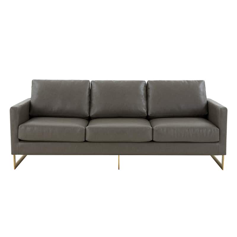 LeisureMod Lincoln Modern Upholstered Leather Sofa with Gold Frame - 83"
