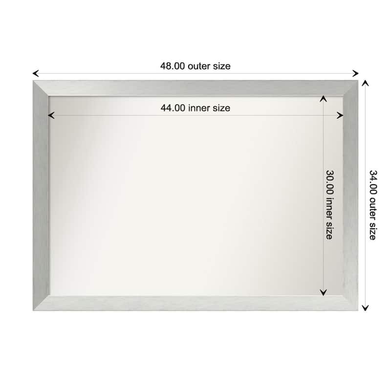 Brushed Sterling Silver Framed Non-Beveled Custom Wall Mirror, Bathroom Vanity Mirror - Outer Size: 48 x 34