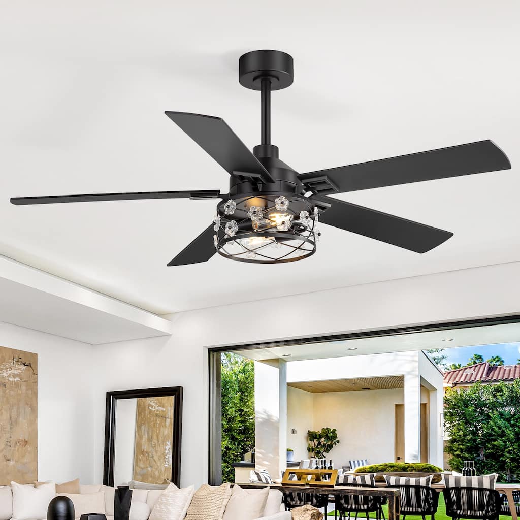 Airsurfer 52" Ceiling Fan with Light, 2 E26 Bulb Required, 6 Speed Remote, 5 Wood Blades