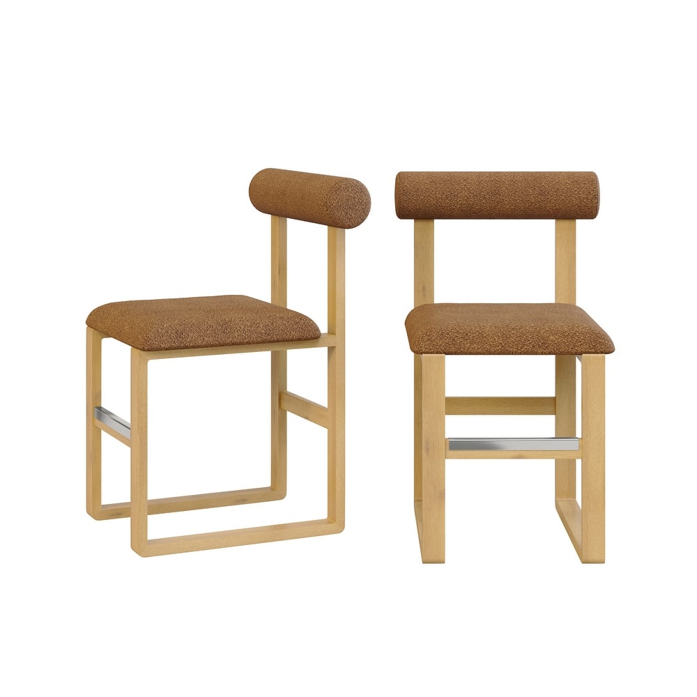 Corvus Caen Teddy Fabric Bar Stools with Wood Legs (Set of 2)