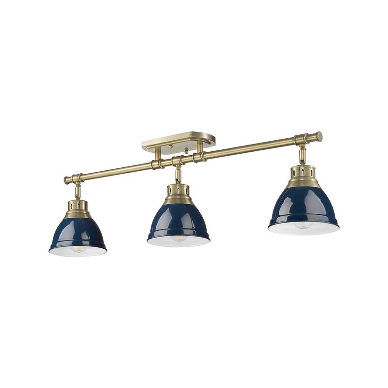 Yep by Golden Lighting Duncan 3-light Semi-Flush Mount in Aged Brass and Navy Blue shade - Aged Brass - 3-Light Semi-flush