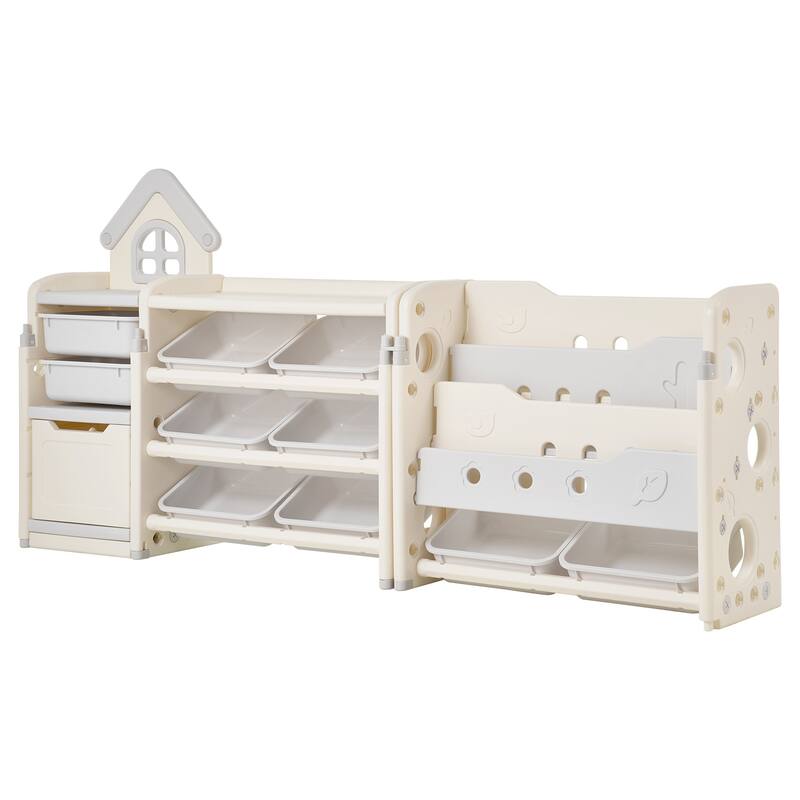 Kids Toy Storage with Bookshelf, 4-Tier Toy Storage Organizer