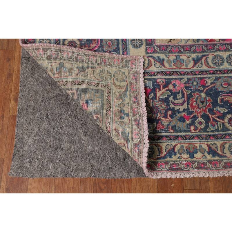 Distressed Mashad Persian Antique Area Rug Hand-Knotted Wool Carpet - 9'5" x 12'5"