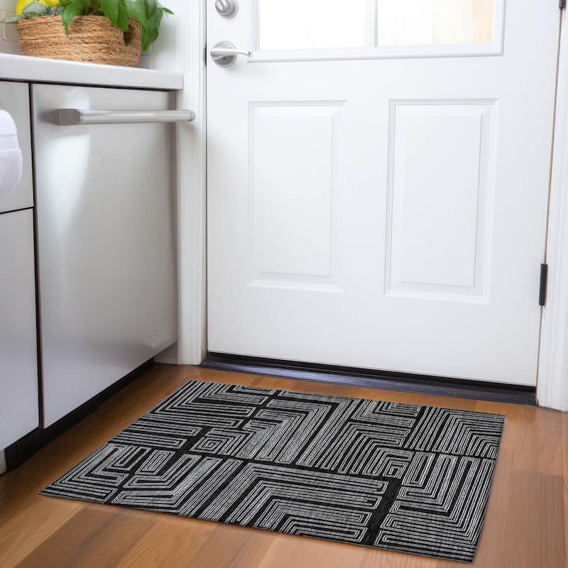 Premium Washable Super Soft Mid Century Modern Mayfield Rug - Black - 1'8" x 2'6"