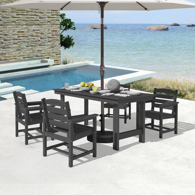5-Piece HDPE Outdoor Dining Table Sets with Umbrella Hole - 1-Table 4-Chairs