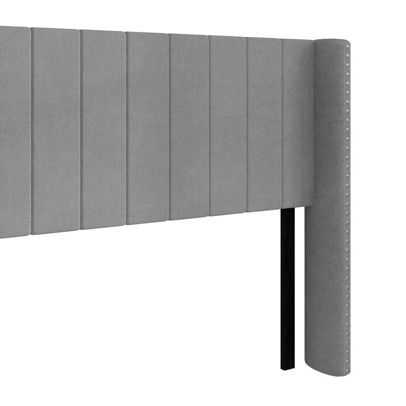 Clayfell Ipswich Upholstered Wingback Headboard with Nailhead Trim, Modern Vertical Channel Tufting, Easy Assembly