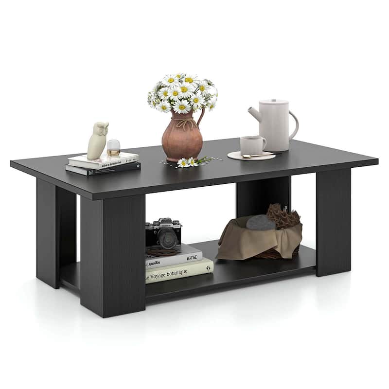 Modern Sofa Side Center Table Accent TV Stand w/Storage - Black