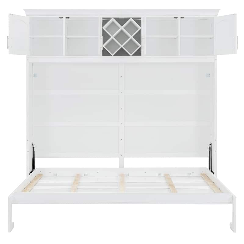 Queen Size Murphy Bed Wall Bed with Top Cabinets & Wine Rack