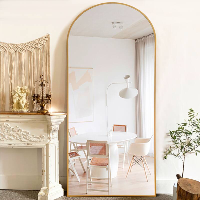 Arched Metal Mirror Full-length Floor Mirror with Bracket