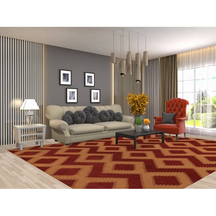 Hand Knotted Oriental 100% Wool Carpet Modern Geometric Red Moroccan Area Rug - 11' 7'' X 8' 10''