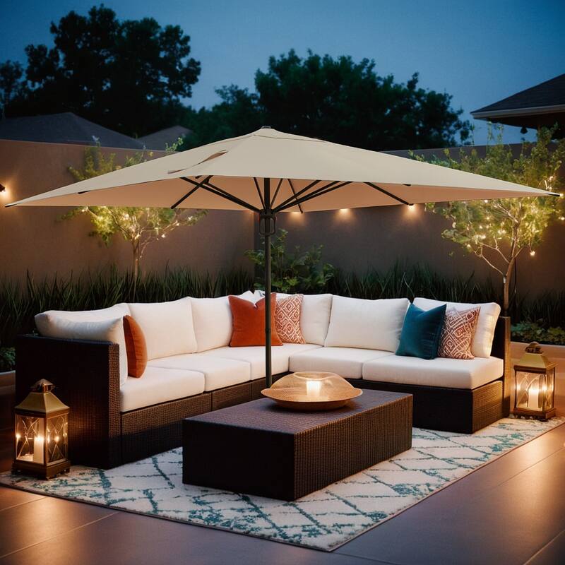 Outdoor Patio Umbrella with Easy Button Click Mechanism, Ideal for Gardens and Parties, Beige