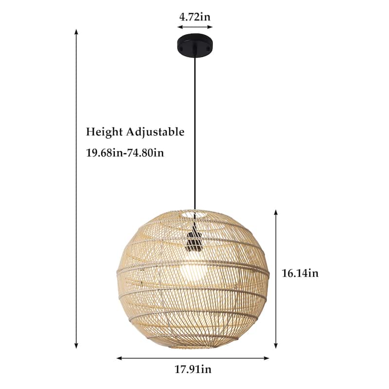 1-Light Globe Chandelier with Rattan Shade, No Bulbs Included