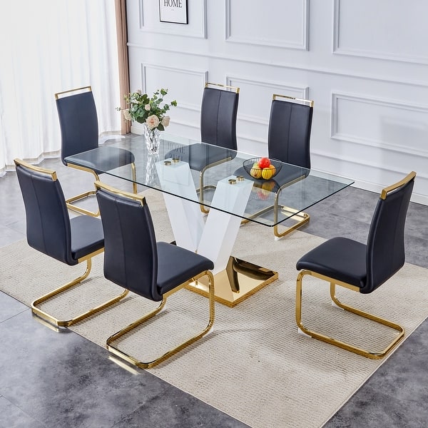 Nine Piece Clear and Gray Glass Dining Set Nine Piece Clear and Gray Glass Dining Set