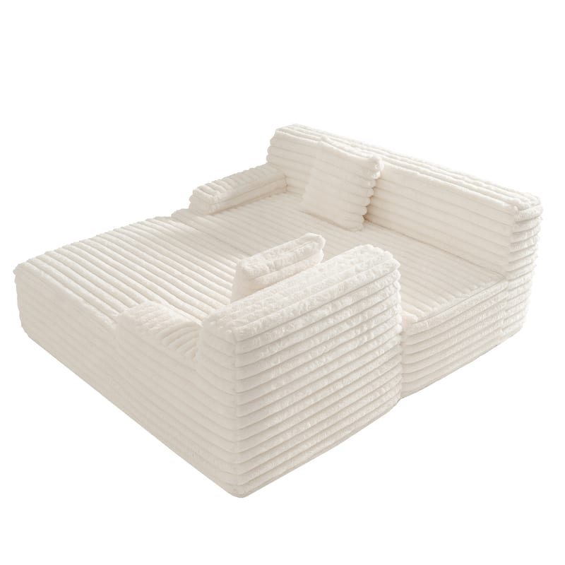 110" Faux Fur Cloud 3-Seater sat L-Shaped Sectional Sofa with Two Included Throw Pillows