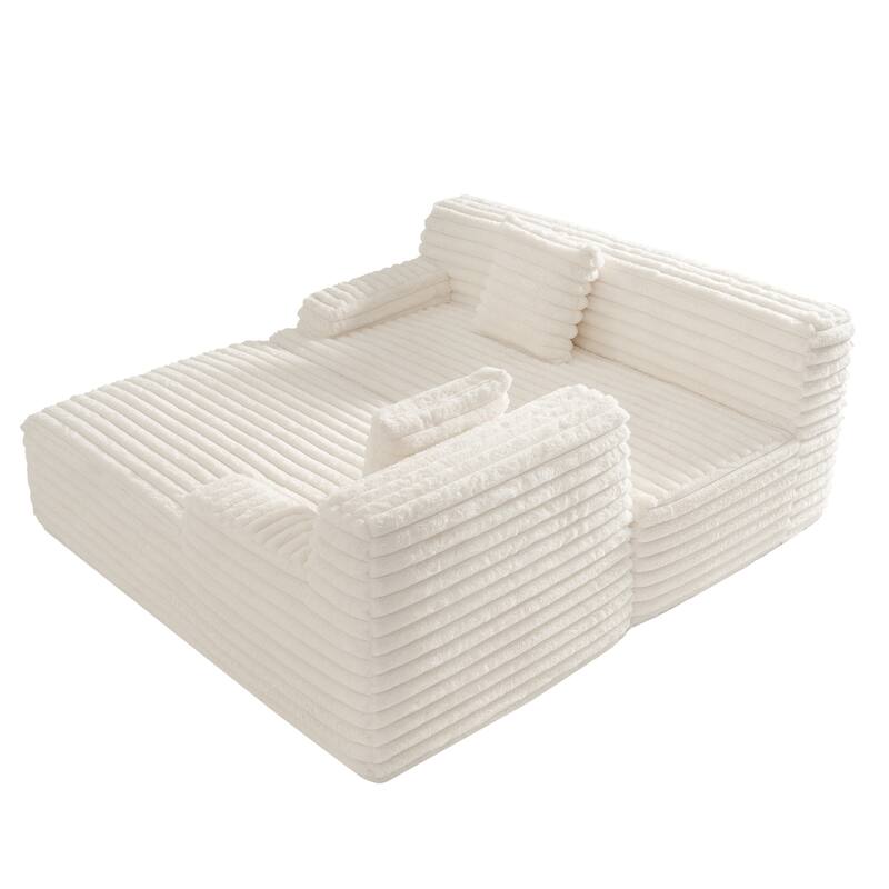 L Shape Modular Sectional Sofa with Chaise, Full-Compressed Boneless Couches, Faux Fur 3 Seat Sofa with 2 Throw Pillows