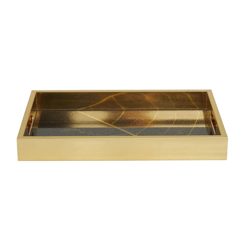 Plastic Geometric Living Room Decor Tray with Black Glass - Set of 2 Gold - Roche River Decor