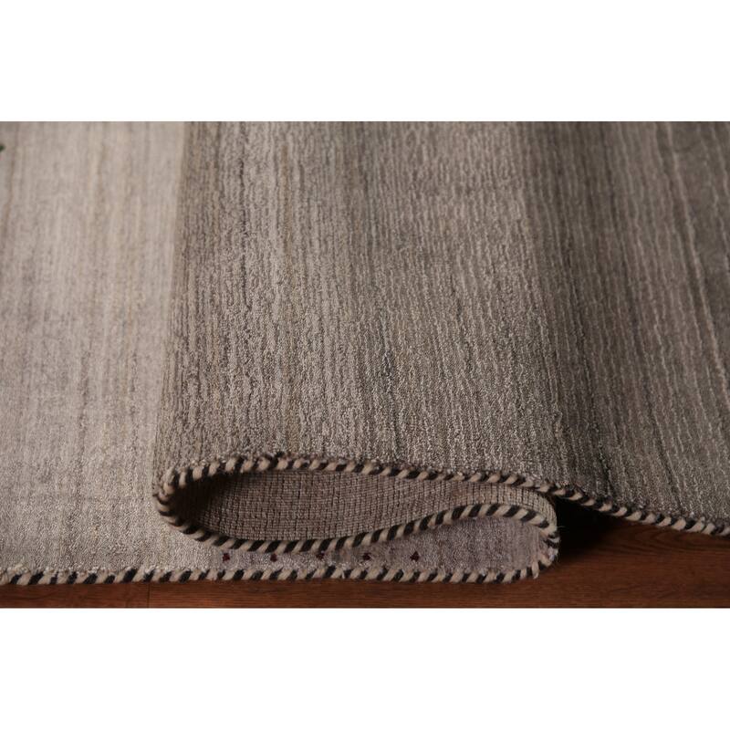 Striped Tribal Gabbeh Oriental Rug Hand-Knotted Beige Wool Carpet - 6'0" x 9'8"