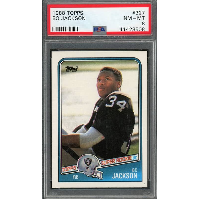 Bo Jackson Los Angeles Raiders 1988 Topps Football Rookie Card RC #327 Graded PSA 8 - 8'6" x 11'6"
