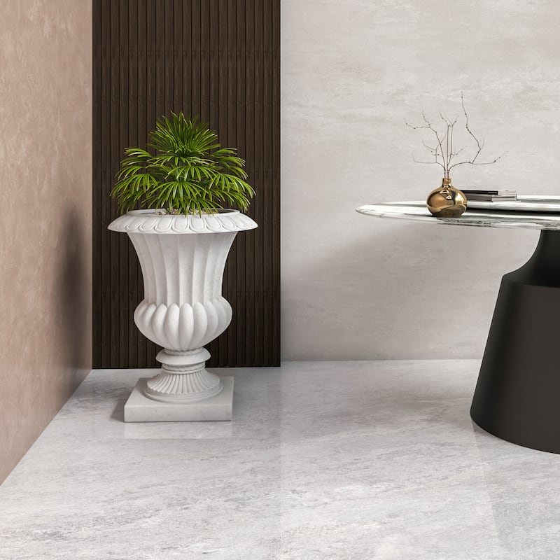 Lotus Elegant Urn Planter Pot in Fiberstone and MgO Clay with Drainage Holes for Indoor Outdoor Home Office Yard Patio Decor