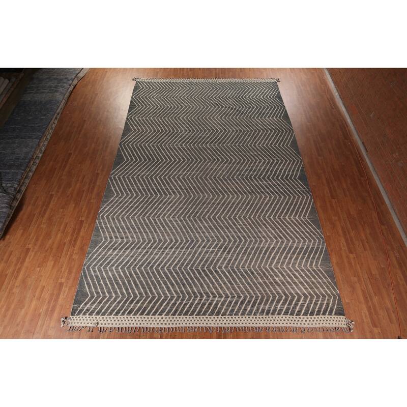 All-Over Chevron Style Moroccan Oriental Rug Hand-Knotted Wool Carpet - 11'9"x 18'7"