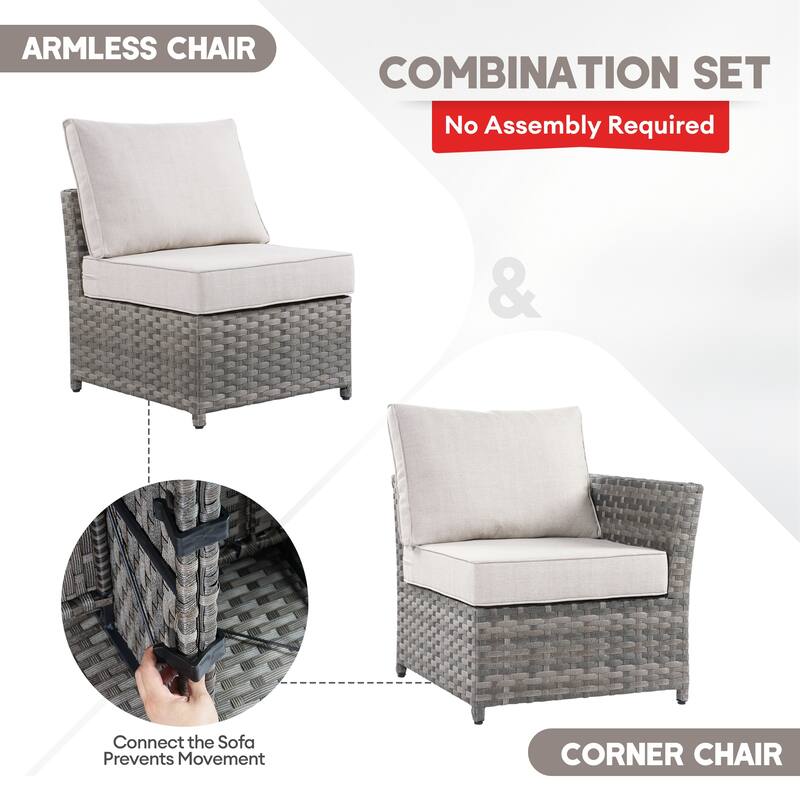 XIZZI 8-piece Outdoor Furniture Wicker Sofa Set with Fire Pit