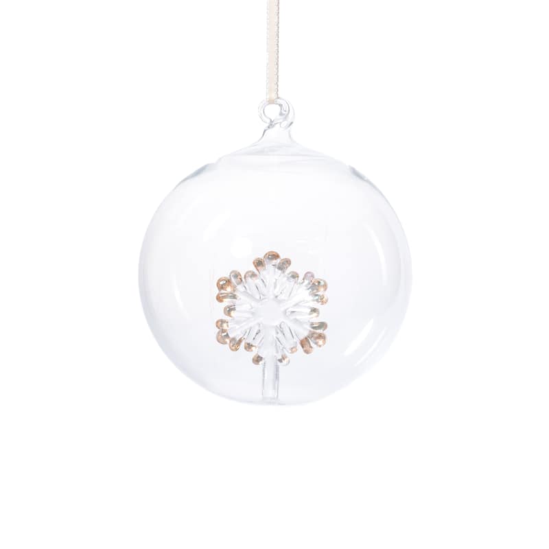 Clear 4.75" Glass Ball Christmas Ornaments with Holiday Snowflake Motif, 4-Piece Set