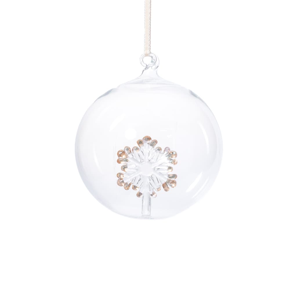 Clear 4.75" Glass Ball Christmas Ornaments with Holiday Snowflake Motif, 4-Piece Set