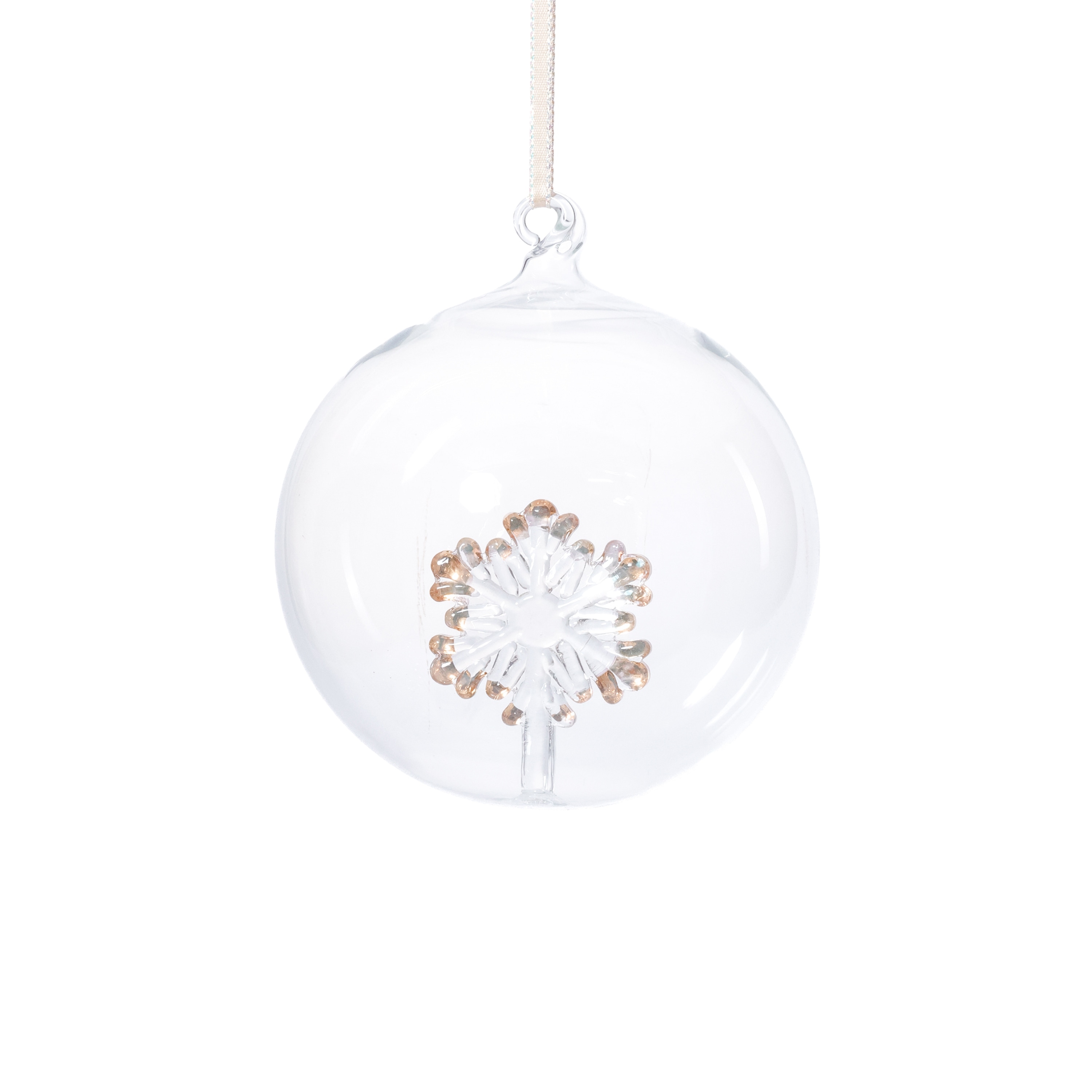 Clear 4.75" Glass Ball Christmas Ornaments with Holiday Snowflake Motif, 4-Piece Set