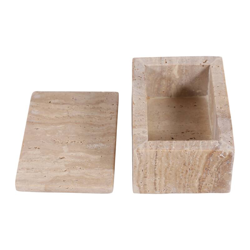 Travertine Decorative Box with Lid - Tan